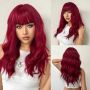 Висококачествена вълнообразна червена перука с бретон, снимка 1 - Аксесоари за коса - 45898402