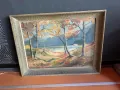 Старинна рисувана картина есенен пейзаж, снимка 1