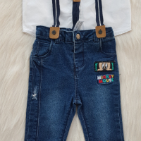 Детски дънки Мики Маус, риза и папионка 9-12 месеца, снимка 4 - Комплекти за бебе - 45034404