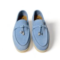 Модерни дамски мокасини в светло син цвят от естествен велур с красив и нежен аксесоар, снимка 8 - Дамски ежедневни обувки - 45082423