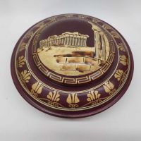 Стара гръцка керамична купа с капак, много интересен дизайн, на капака е изобразен гръцкият Партенон, снимка 1 - Антикварни и старинни предмети - 45394406