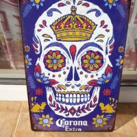 Метална табела бира Corona Extra череп цветя бирена реклама , снимка 1 - Други стоки за дома - 12688490