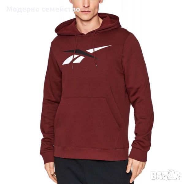 Мъжко спортно горнище reebok training essentials vector hoodie burgundy, снимка 1