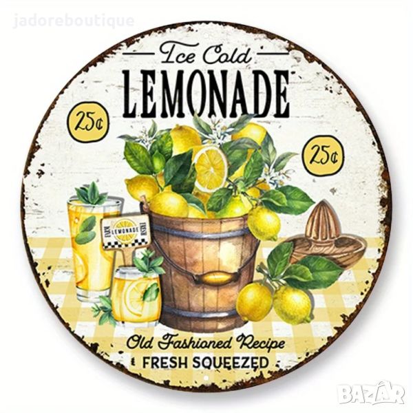 Дървено кръгло пано декорация Ice cold lemonade, снимка 1