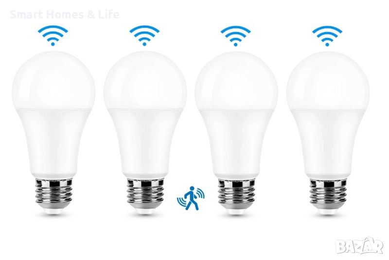 4 броя E27 LED крушки със сензор за движение, снимка 1