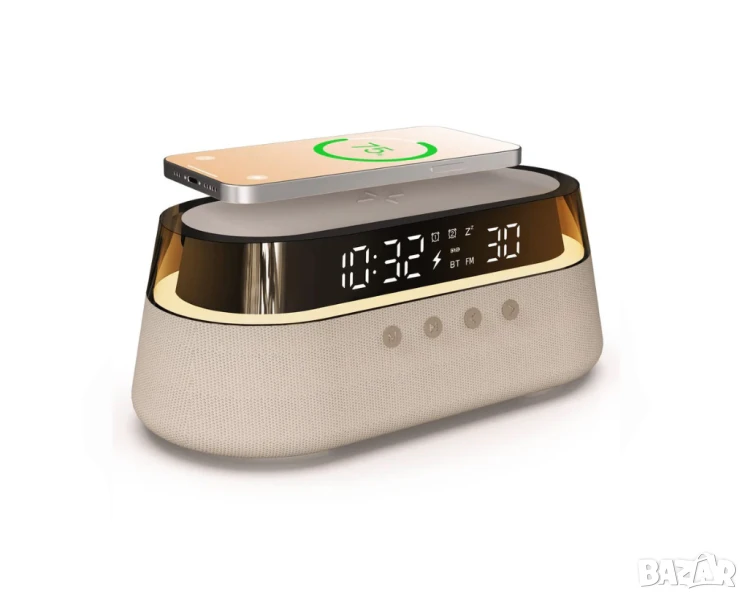 RGB Радиобудилник с функция за зареждане, 15W безжично зарядно устройство Qi, Bluetooth 5.0, снимка 1