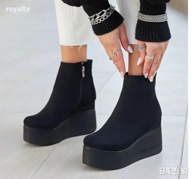 Боти на платформа - Велур, снимка 1