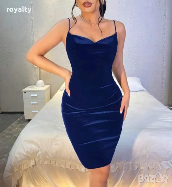 Дамска кадифена синя рокля, снимка 1
