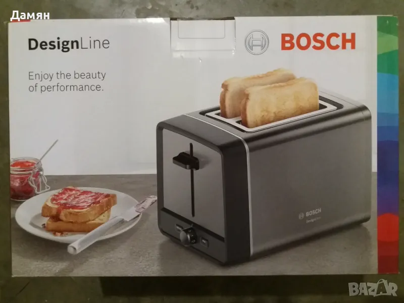 Нов, неразопакован тостер Bosch TAT5P425 DesignLine, 970 W, 2 филии, снимка 1