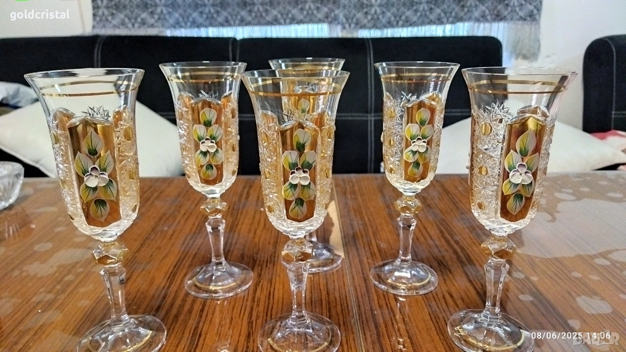 позлатени кристални чаши Бохемия Чехословакия , снимка 1