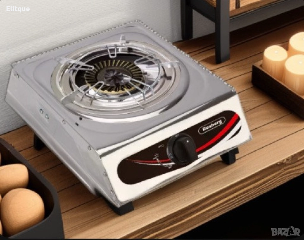 Газов единичен котлон Rosberg Premium, 30 mbar, Неръжд, стомана, Чугунена горелка, с две поставки, 2, снимка 1