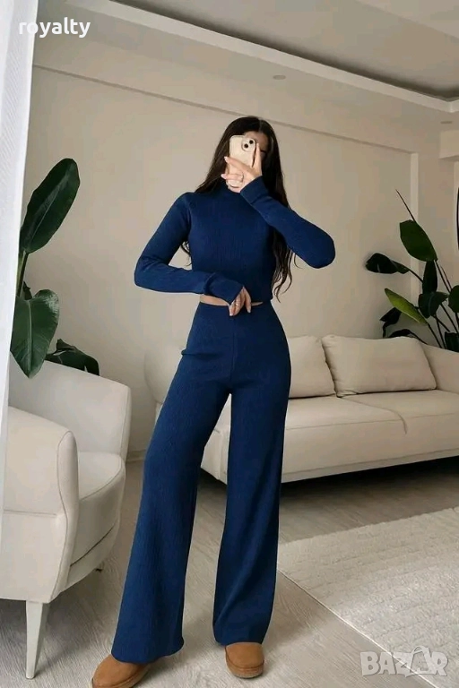 Син Дамски Комплект Фино Плетиво , снимка 1