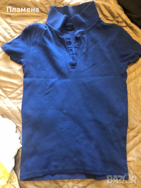 Синя памучна тениска Хс с с яка , снимка 1