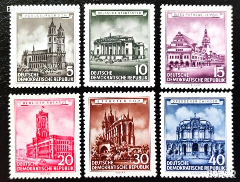 ГДР, 1955 г. - пълна серия чисти марки, архитектура, 1*52, снимка 1