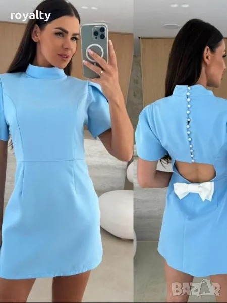 Елегантна синя рокля с копчета, снимка 1