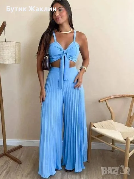 Дамски сет топ с плисиран панталон, снимка 1