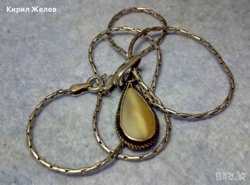 ВЕЛИКОЛЕПНО СРЕБЪРНО КОЛИЕ със СЕДЕФЕН СРЕБЪРЕН МЕДАЛЬОН - СРЕБРО 925 МАЙСТОРСКА АРТ РАБОТА 49798, снимка 1