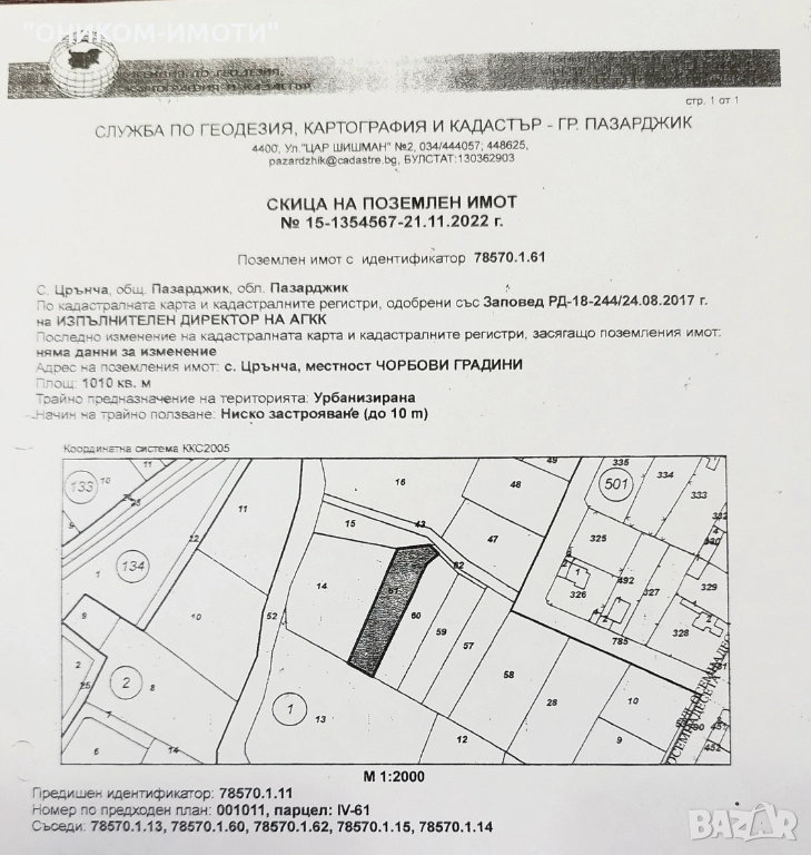 Парцели с одобрени проекти за къщи,с.Црънча,Пазарджик, снимка 1