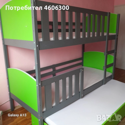 Детско двуетажно легло с трето издърпващо легло + 3 матрака и подматрачни рамки – гр. София, снимка 4 - Мебели за детската стая - 52021215