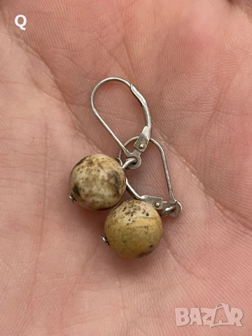 Сребърни обеци с кафяво-черен камък, проба 925 (7)