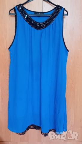 Синя рокля с дантела и ефектно деколте, снимка 10 - Рокли - 46336791