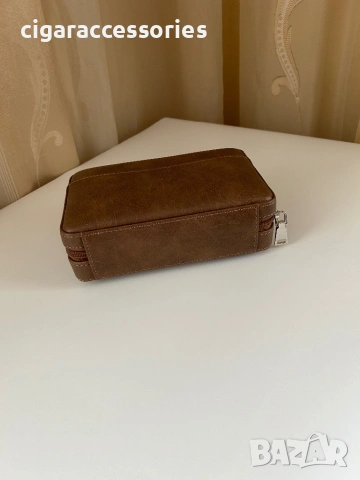 Преносим кожен хумидор за 4 пури от естествена кожа – черен / кафяв, снимка 2 - Табакери - 53228475