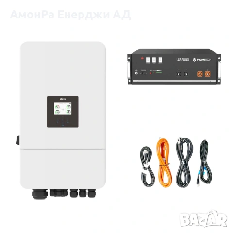 Комплект монофазен хибриден инвертор Deye 12kW с батерии Pylontech 9,6kWh