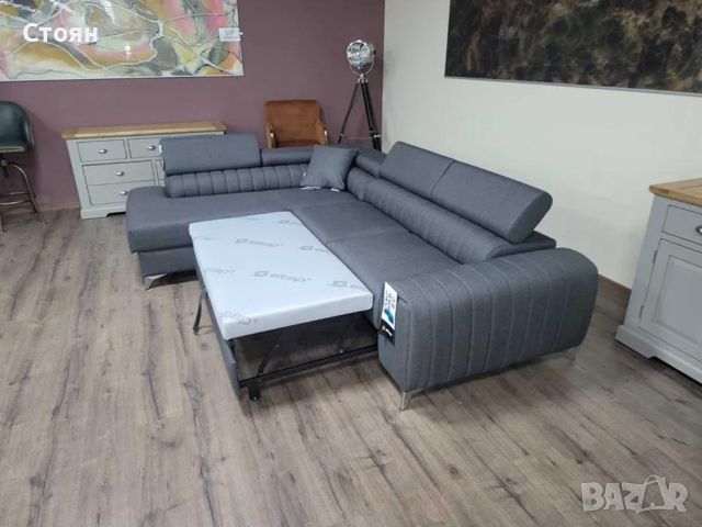 Сив ъглов диван от плат с функция сън и ракла, снимка 10 - Дивани и мека мебел - 46474766