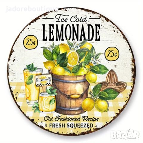 Дървено кръгло пано декорация Ice cold lemonade, снимка 1 - Декорация за дома - 45682915