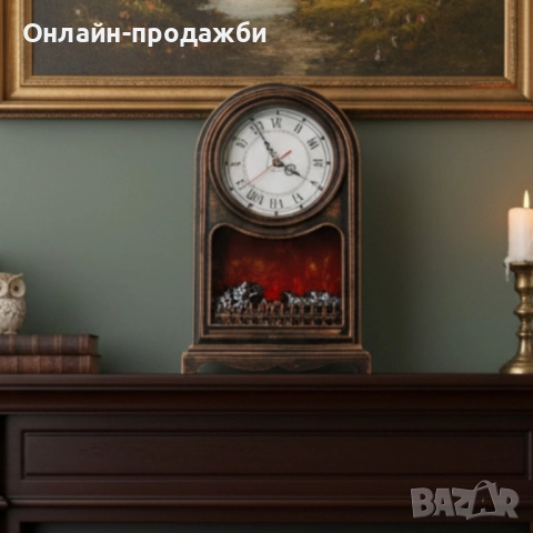 Винтидж настолен часовник с LED камина – уют и стил в едно, снимка 3 - Декорация за дома - 52243965