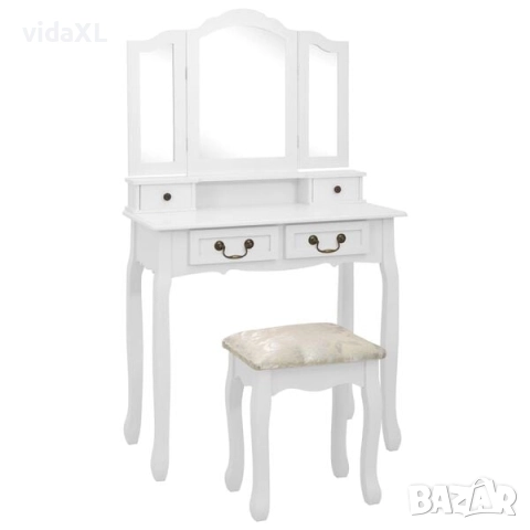 vidaXL Комплект тоалетка с табуретка, бял, 80x69x141 см, пауловния(SKU:289318)