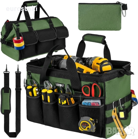 Чанта за инструменти, 40-сантиметрови тежки чанти за инструменти за мъже, 27 джоба, с широк отвор