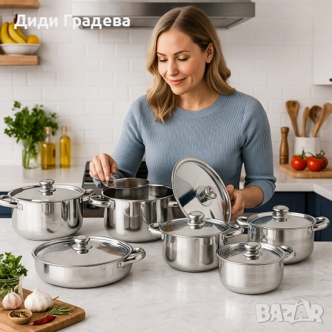 Професионален комплект тенджери Zeiplteir - 12 части, снимка 3 - Съдове за готвене - 53845055