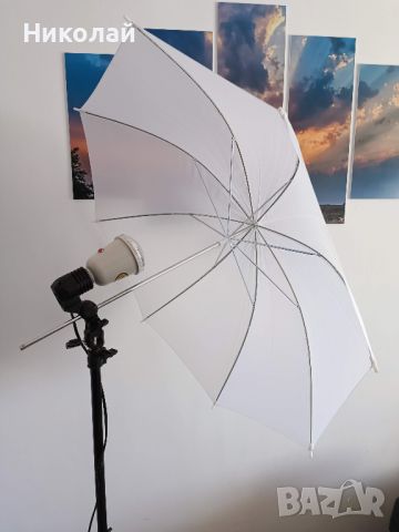 сет осветление - статив, държач за светкавица, чадър, напречно рамо и светкавици Godox, снимка 5 - Светкавици, студийно осветление - 45613794