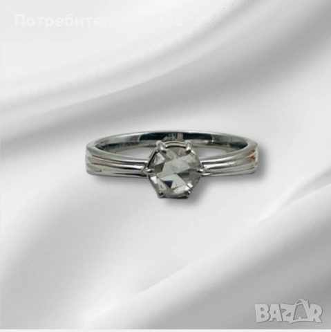 Пръстен от бяло злато и естествен диамант 14к, снимка 2 - Пръстени - 53266043