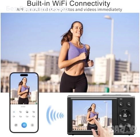 Нова Цифрова камера 5K 80MP с 18X зуум карта памет 32GB черна за влог, снимка 6 - Камери - 52154381