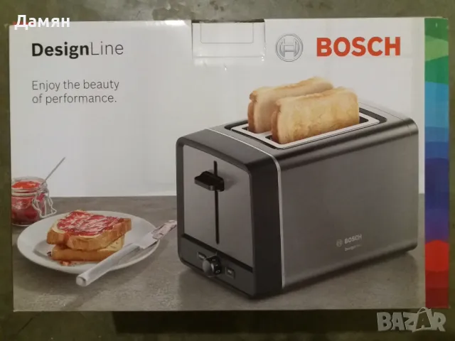 Нов, неразопакован тостер Bosch TAT5P425 DesignLine, 970 W, 2 филии, снимка 1 - Тостери - 48496848