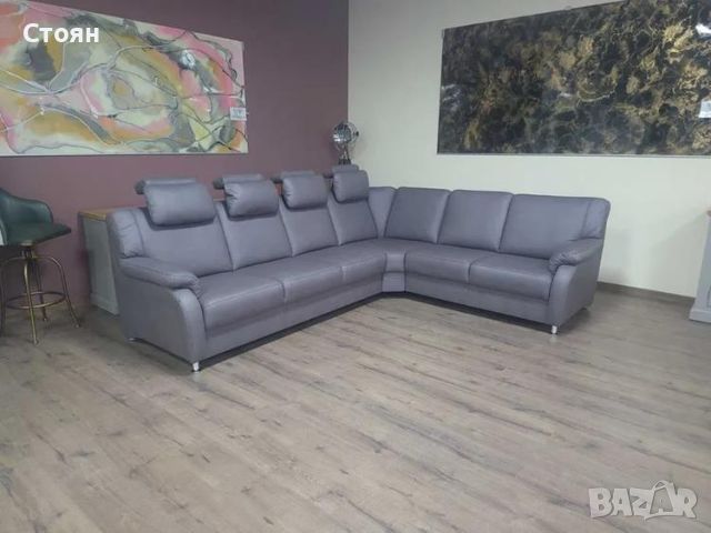 Лилаво - сив ъглов диван от плат и табуретрка ZE-EM06001, снимка 5 - Дивани и мека мебел - 45560019
