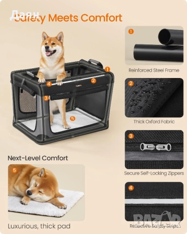 Транспортна чанта за големи домашни любимци Feandrea сгъваема, от текстил , снимка 4 - За кучета - 52747023