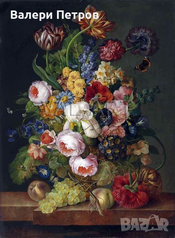 РЕПРОДУКЦИИ НА КАРТИНИ Рози, лалета, ирис, нарциси, божури, с праскови и грозде (1820), снимка 1 - Картини - 45900458