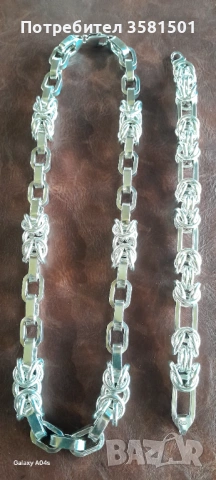 172/Сребърен Синджир и Гривна-КОМПЛЕКТ-160грама.🇧🇬, снимка 3 - Колиета, медальони, синджири - 53035699