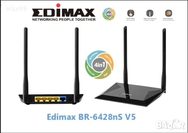 Wi-Fi Рутер EDIMAX BR-6428nS V5 4-в-1 N300, снимка 1 - Рутери - 48038641