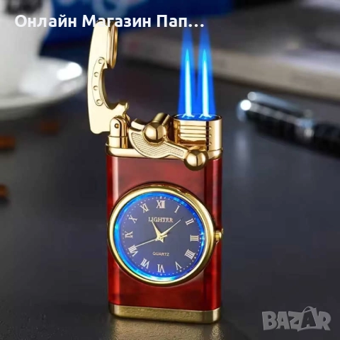 Пиезо-кристална запалка с кварцов часовник и двоен пламък. Различни цветове, снимка 2 - Мъжки - 52933270