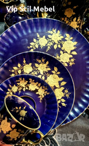 Сервиз в кобалтово синьо и с 22 карата позлата и , снимка 16 - Сервизи - 53695766