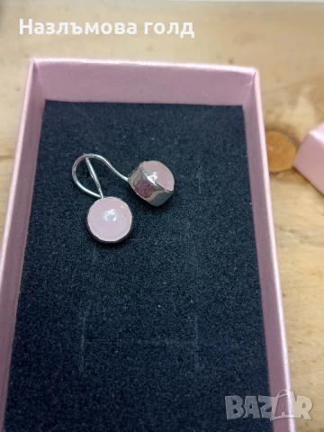 ръчно изработени сребърни обеци с медальон и розов кварц, снимка 4 - Обеци - 50641500