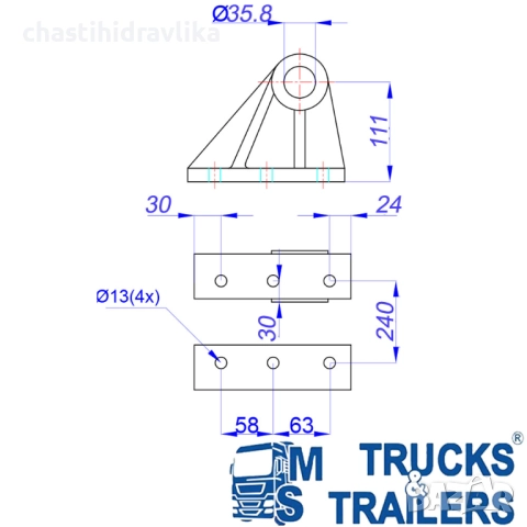 Конзола за хидравличен цилиндър H HIDROMAS 47000008, снимка 3 - Части - 52304578
