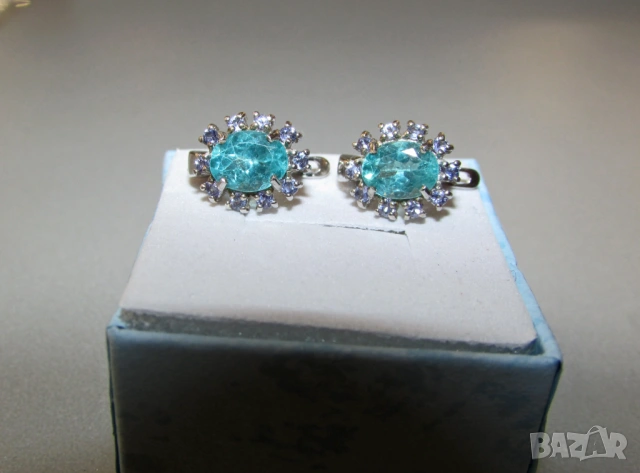925 сребърни обеци с натурален апатит и танзанити. 