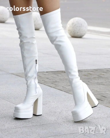 Чизми на ток - бяла кожа - VSB1