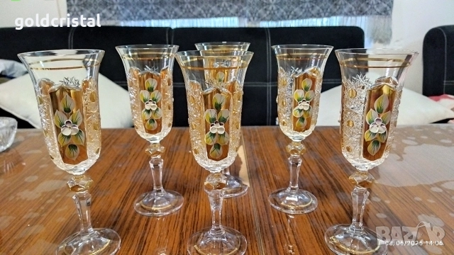 позлатени кристални чаши Бохемия Чехословакия 