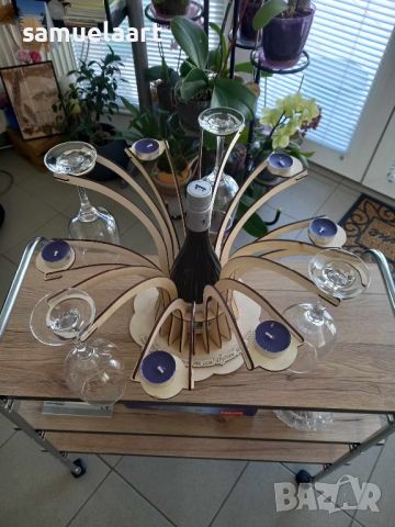 Поставка за вино,с 4 бр чаши  и свещи, снимка 5 - Други - 45966562